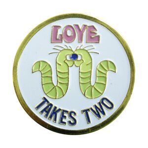 Love Takes Two Worms Enamel Pin- Funny Novelty Cute Gardening Animal Apparel NWT
